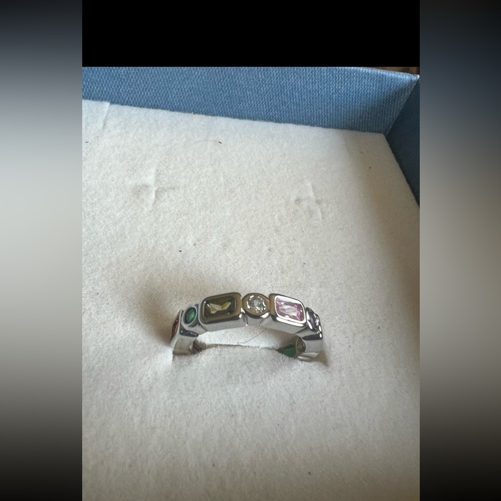 Adjustable Silver Ring With Multicolor Gemstone C… - image 7